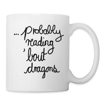 Reading About Dragons - Design für Buchliebhaber - Tasse - Weiß - Rechts