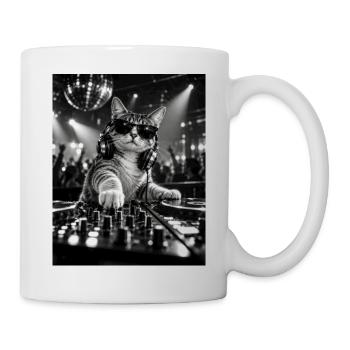 Katze DJ mit Plattenspieler Minimal Techno - Tasse - Weiß - Rechts