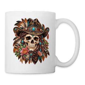 Totenkopf, Totenkopf, Biker, Totenkopf, Cowboyhut - Tasse - Weiß - Rechts