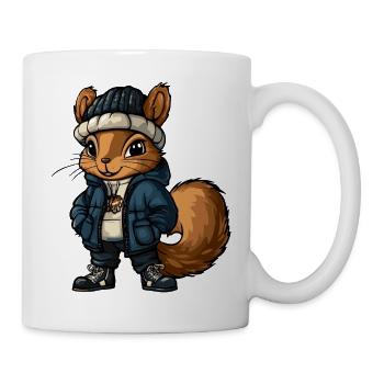Eichhörnchen mit Winterjacke und Mütze - Tasse - Weiß - Rechts
