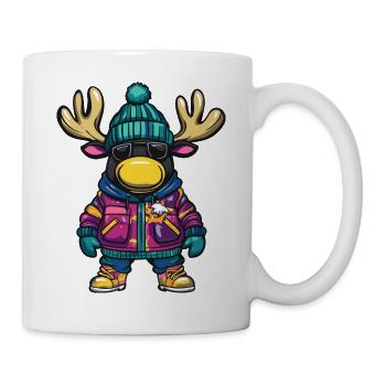 Elch mit Winterjacke und Sonnenbrille - Tasse - Weiß - Rechts