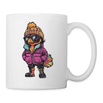 Vogel mit Winterjacke und Sonnenbrille - Tasse - Weiß - Rechts