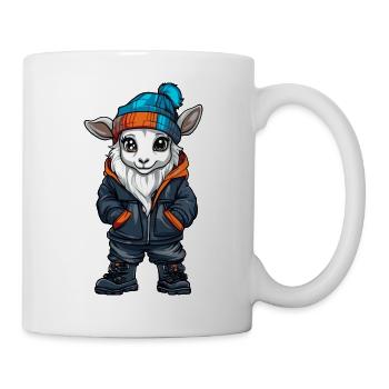 Ziege mit Winterjacke und Mütze - Tasse - Weiß - Rechts