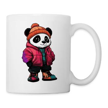 Panda mit Winterjacke und Mütze - Tasse - Weiß - Rechts