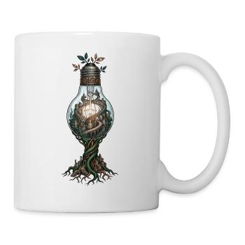 Glühbirne Stadt Baum – Fantasie Kunstwerk - Tasse - Weiß - Rechts