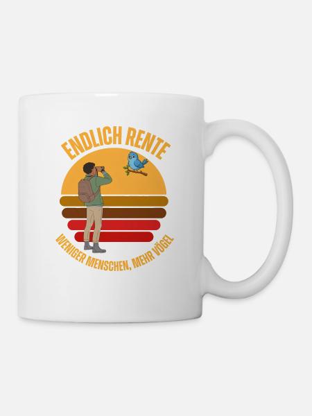 Endlich Rente Vogelbeobachtung Retro - Tasse - Weiß