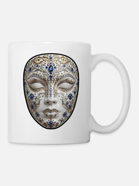 Goldene Maske mit Saphiren - Tasse - Weiß
