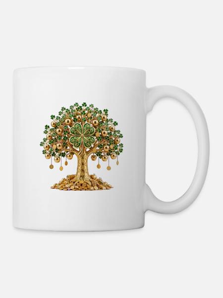 Goldener Kleeblattbaum - Tasse - Weiß