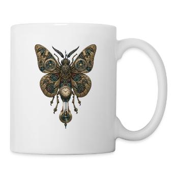 Steampunk Schmetterling – Uhr Mechanik Kunst - Tasse - Weiß - Rechts