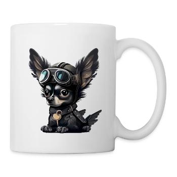 Chihuahua als Pilot Bunt Hund Fliegerbrille Pilot - Tasse - Weiß - Rechts