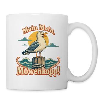 Moin Moin Möwenkopp Norddeutscher Dialekt - Tasse - Weiß - Rechts