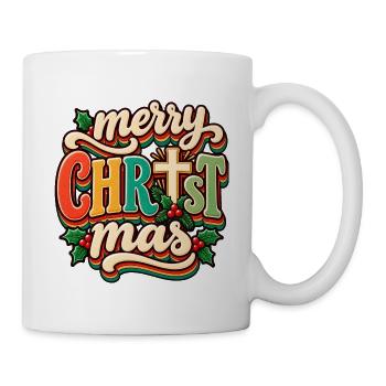 Vintage Merry Christmas Schriftzug - Tasse - Weiß - Rechts