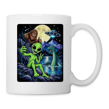 Bigfoot Alien UFO Loch Ness Weltraum Szene Kryptid - Tasse - Weiß - Rechts