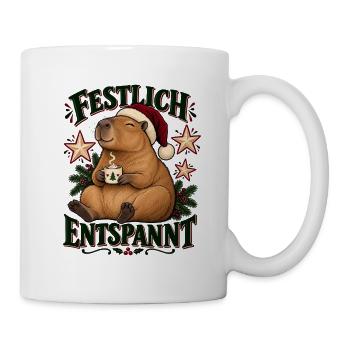 Festlich entspannt – Weihnachts-Capybara - Tasse - Weiß - Rechts