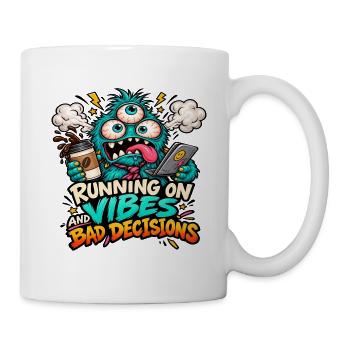 Monster auf Abgasen – Kaffee und schlechte Entscheidungen - Tasse - Weiß - Rechts