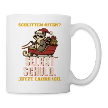 Waschbär im Schlitten: Selbst schuld - Tasse - Weiß - Rechts