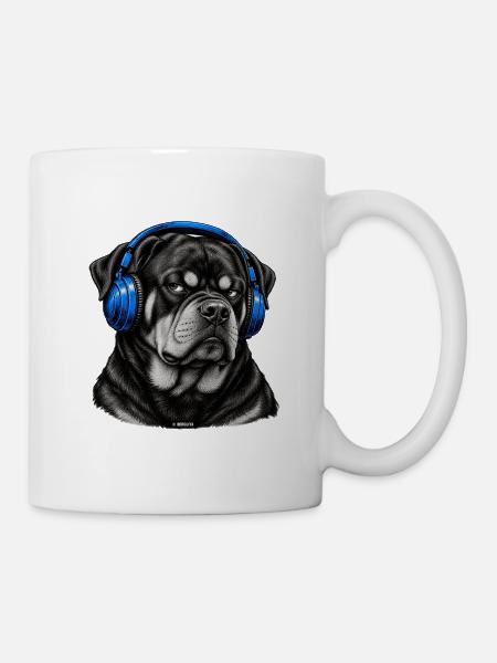 Blauer Kopfhörer-Bulldog - Tasse - Weiß