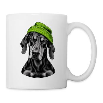 Grüner Beanie Hund Portrait - Tasse - Weiß - Rechts