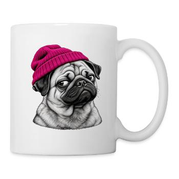 Pug im Pink Beanie - Tasse - Weiß - Rechts