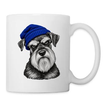 Hund mit blauem Strickhut - Tasse - Weiß - Rechts