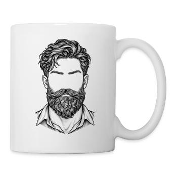 Lineart Bartportrait Schwarzweiß - Tasse - Weiß - Rechts