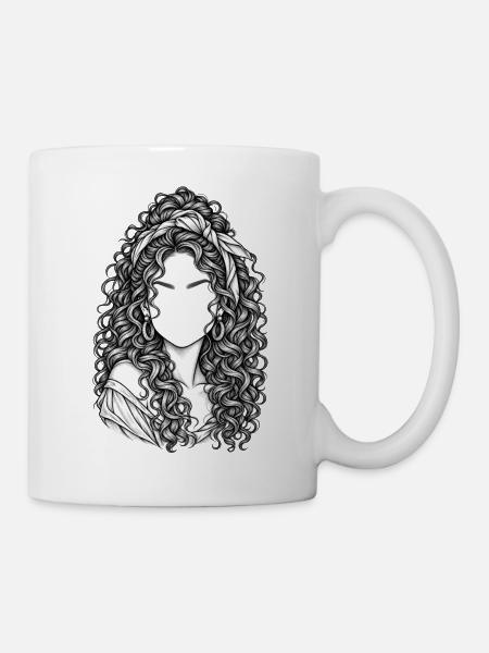 Lockige Portraitsilhouette Stirnband - Tasse - Weiß