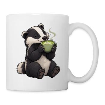 Dachs mit Matcha Latte - Tasse - Weiß - Rechts