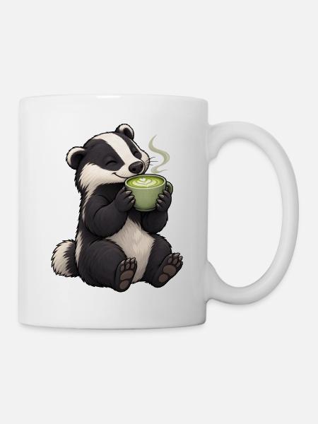 Dachs mit Matcha Latte - Tasse - Weiß