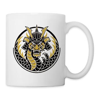 Goldenes Samurai-Drachenemblem - Tasse - Weiß - Rechts