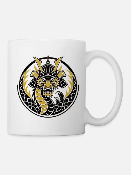 Goldenes Samurai-Drachenemblem - Tasse - Weiß