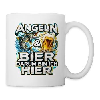 Angeln und Bier mit Hecht und Bierkrug - Tasse - Weiß - Rechts