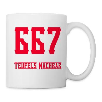 667 Teufels Nachbar - lustiger Spruch - Tasse - Weiß - Rechts