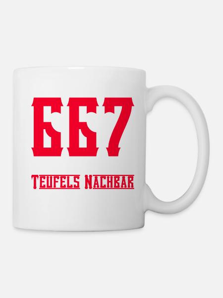 667 Teufels Nachbar - lustiger Spruch - Tasse - Weiß
