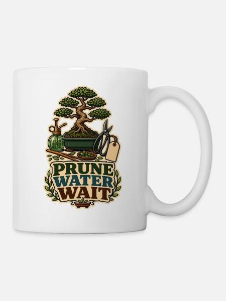 PRUNE WATER WAIT Pflanzen - Tasse - Weiß