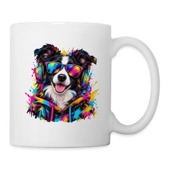 Border Collie mit Kopfhörern – Neon Graffiti - Tasse - Weiß - Rechts
