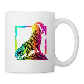 Heulender Wolf – Buntes Neon Graffiti Motiv - Tasse - Weiß - Rechts