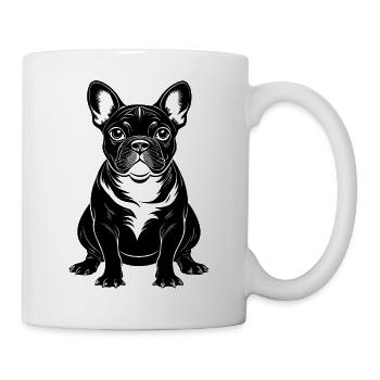 Französischer Bulldoggensitz - Tasse - Weiß - Rechts