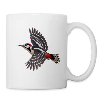 Buntspecht im Flug – Waldvogel mit roten Akzenten - Tasse - Weiß - Rechts