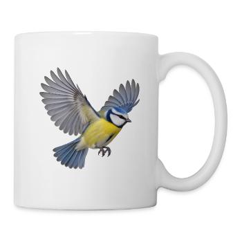 Blaumeise im Flug – blaugelbes Gartenvogelmotiv - Tasse - Weiß - Rechts