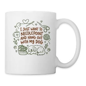 Needlepoint hängt mit Hund niedlich ab - Tasse - Weiß - Rechts