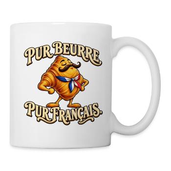 Reine Butter, reines französisches lustiges Schnurrbart-Croissant - Tasse - Weiß - Rechts
