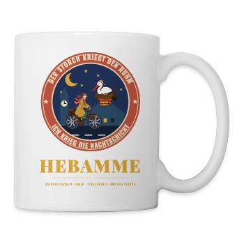 Hebamme – Storch Nachtschicht Hebammen Geschenk - Tasse - Weiß - Rechts