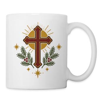 Kreuzmotiv mit Heiligenschein Kranz - Tasse - Weiß - Rechts