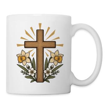 Kreuz mit Blumenpracht - Tasse - Weiß - Rechts