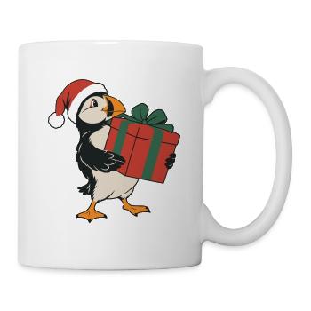 Weihnachts-Papageitaucher mit einem Geschenk - Tasse - Weiß - Rechts