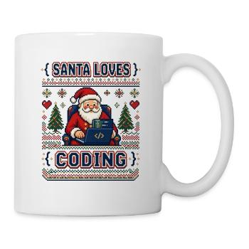 Santa Loves Coding Pixel Ugly Sweater - Tasse - Weiß - Rechts