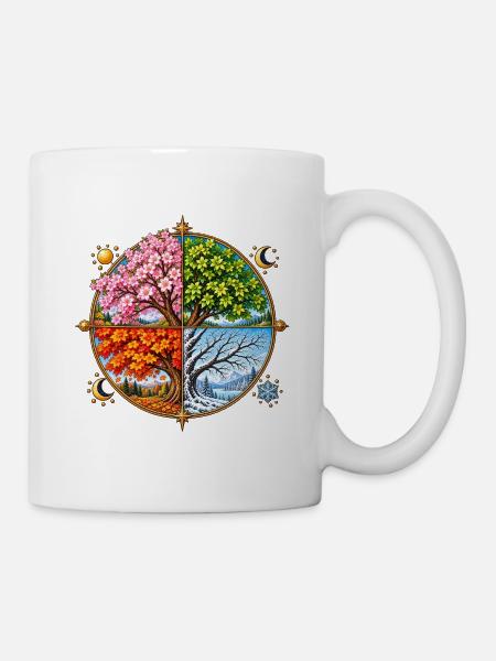 Vier Jahreszeiten Baumkreis - Tasse - Weiß