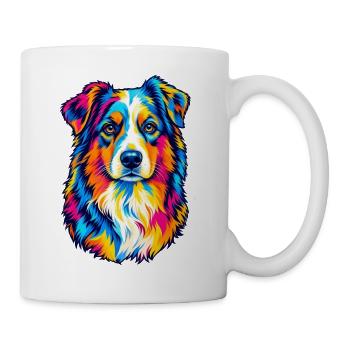 Bunter Australian Shepherd – Pop-Art-Aussie-Hund - Tasse - Weiß - Rechts