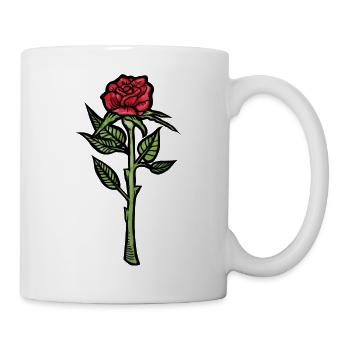 Karmesinrote Rose auf schwarzem Hintergrund - Tasse - Weiß - Rechts