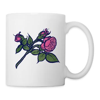 Rosa Rose mit neonblauer Kontur - Tasse - Weiß - Rechts